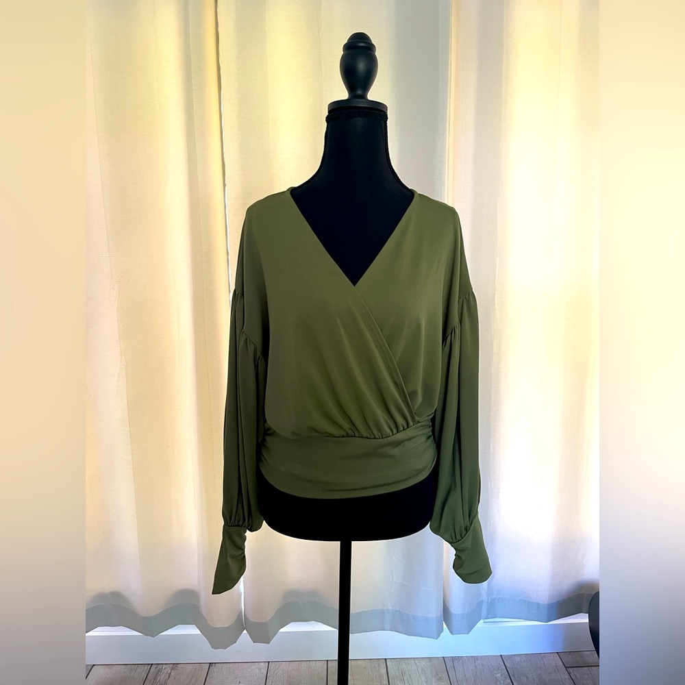 HYFVE Olive Green Long Sleeve Wrap Top